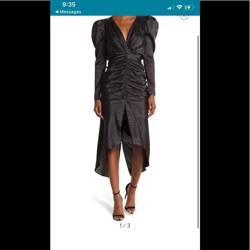 Ronny kobo Astrid ruched black puff sleeve dress